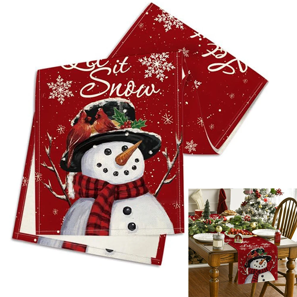 Рождественские льняные дорожки с красным снеговиком зимний декор для