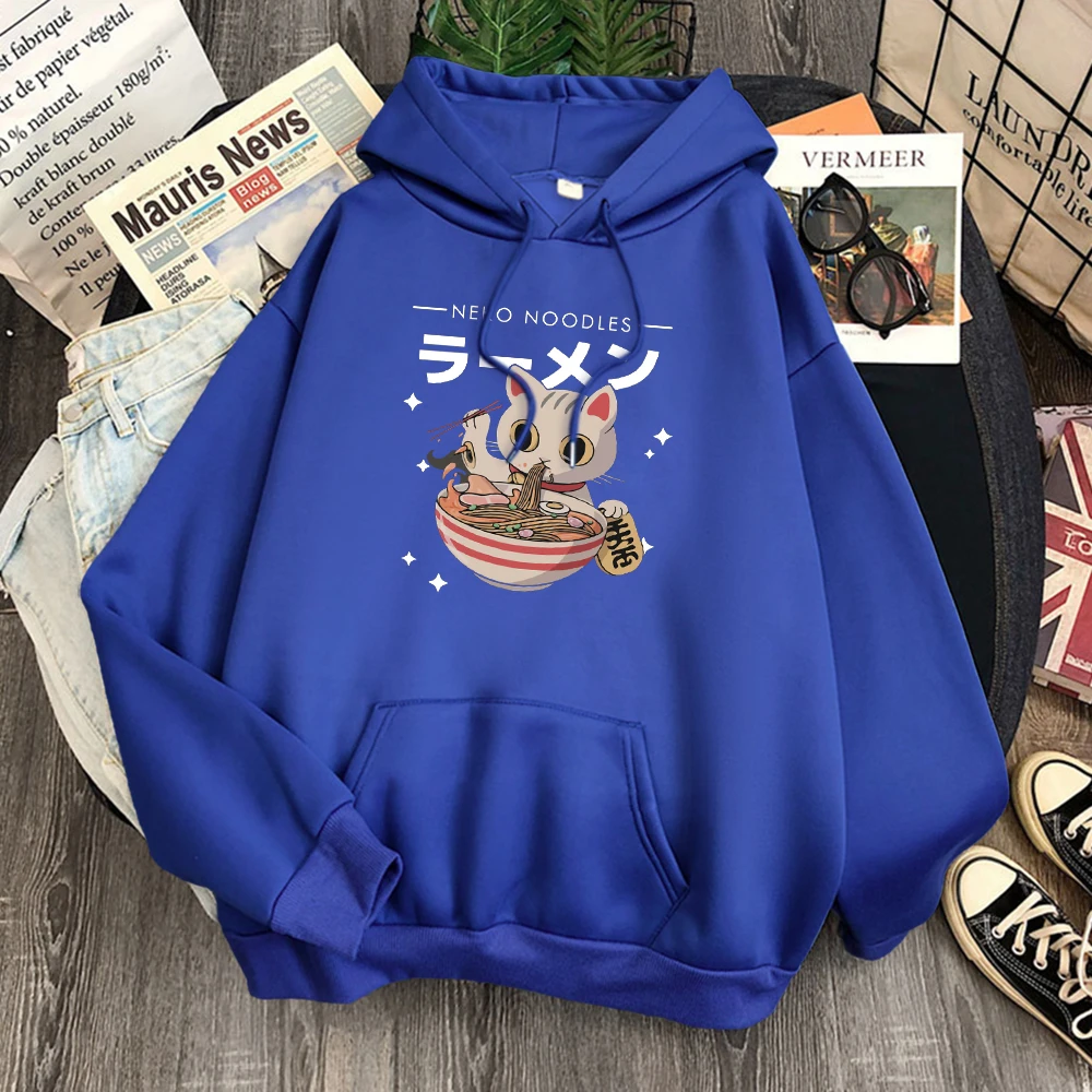 

Harajuku Cat Neko Noodles Ramen Men Hoody Creativity Pocket Hoodies Casual Pullover Sweatshirt Hip Hop Pocket Clothes Man