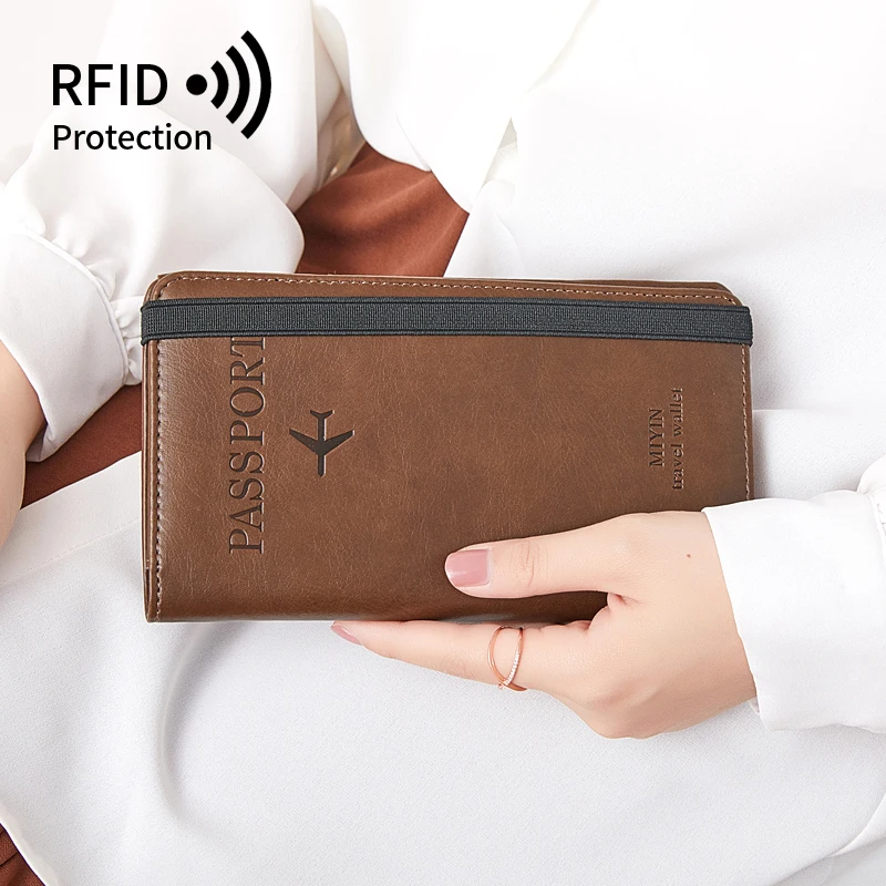 Women Men RFID Vintage Business Passport Covers Holder Multi-Function ID Bank Card PU Leather Wallet Case Travel Accessories