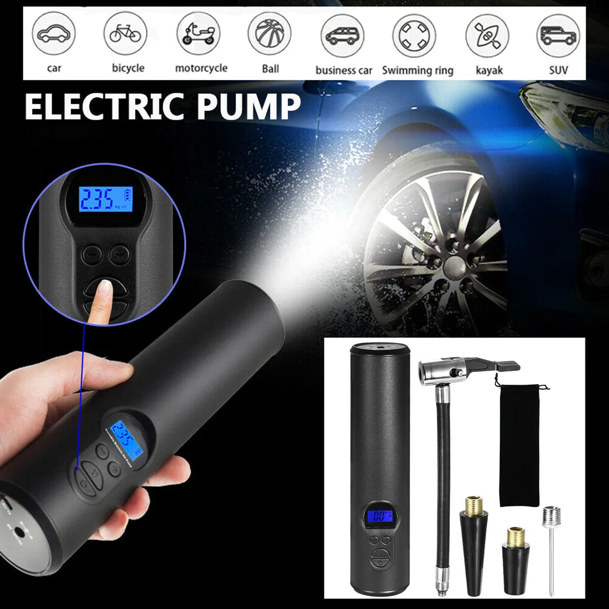 

12V 150PSI Rechargeable Air Pump Tire Inflator Cordless Portable Compressor Digital Car Tyre Pump for Car Bicycle Tires Balls