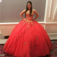 red quinceanera ball gown sweetheart lace appliques wedding party prom sleeveless sweet birthday personalised robes de soir%c3%a9e