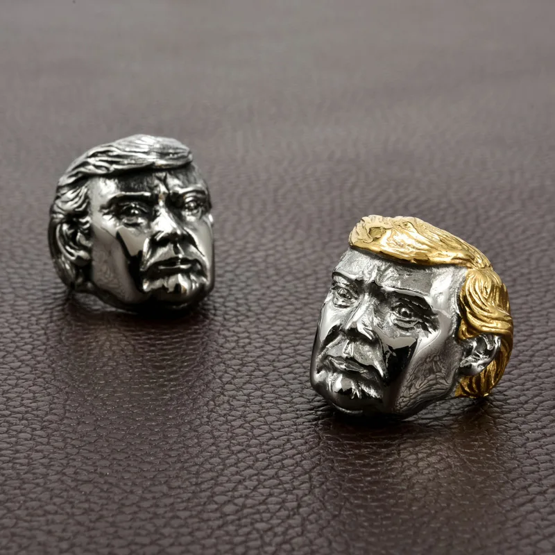 

Unique Creative Donald Trump Rings For Men Cool Gold Silver Color Stainless Steel Trump Ring Fashion Punk Hip Hop Biker Jewelry