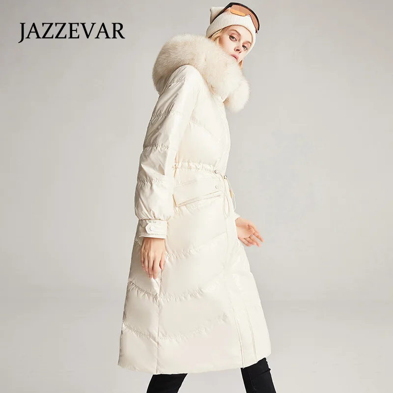 JAZZEVAR 2022 Winter New Thickened Down Jacket Women Everywhere Slim Temperament Women Pull Rope Fox Fur Collar Coat