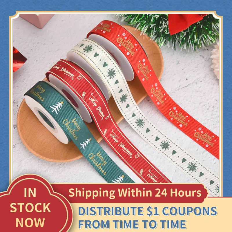 

DIY Polyester Printed 10/25 Yard/Roll Christmas Ribbon Handmade Design Christmas Decoration Packing Ribbons For Bows Wholesale