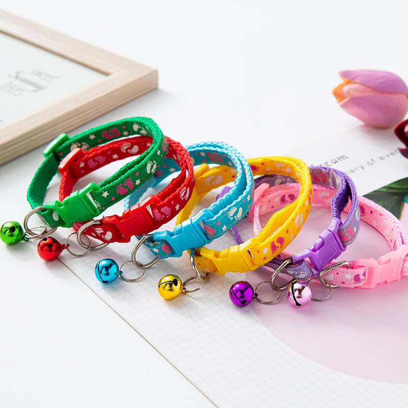 

Cute Paw Print Adjustable Kitten Collar Bell Cat Pet Puppy Colourful Chihuahua Puppy Collar Breakaway Buckle Collar Dog Harness