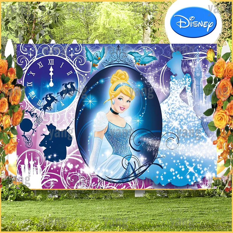 Disney Cinderella Pumpkin Wagon Background Magic Castle Princess Silhouette Baby Happy Birthday Party Free Customize Backdrop
