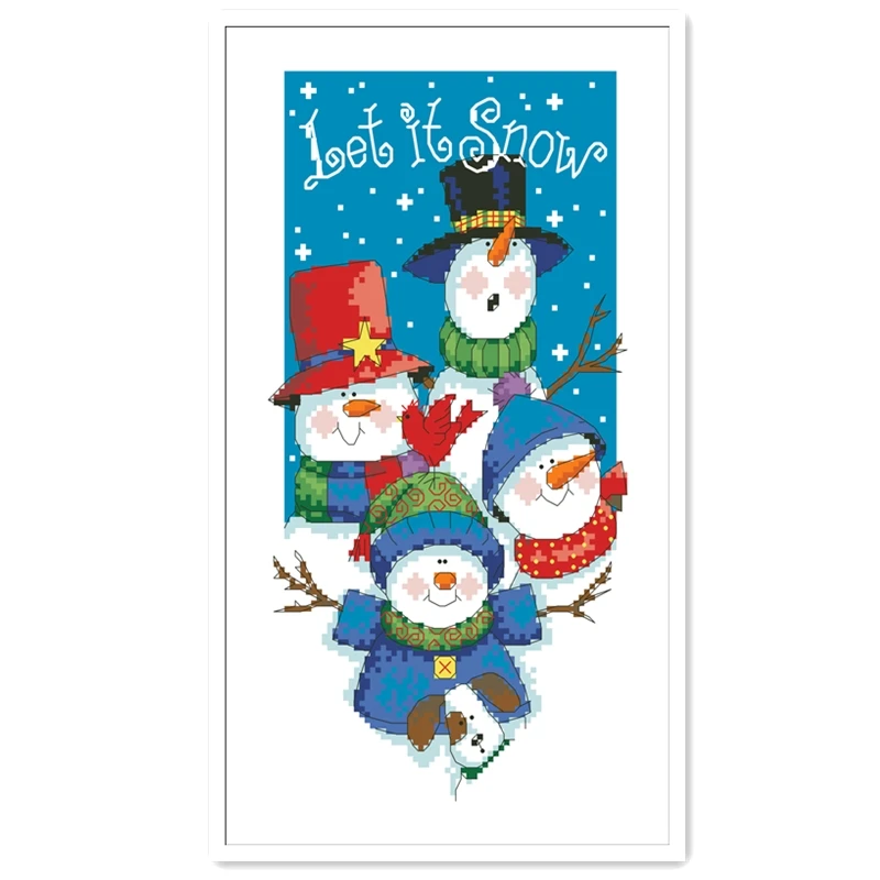 

Let it snow cross stitch snowman 18ct 14ct 11ct white fabric cotton thread embroidery DIY handmade needlework