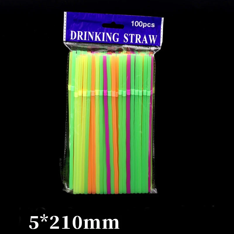 

100Pcs Disposable Elbow Plastic Straws For Kitchenware Bar Party Event Alike Supplies Bendable Cocktail Drinking Straws 5*210mm