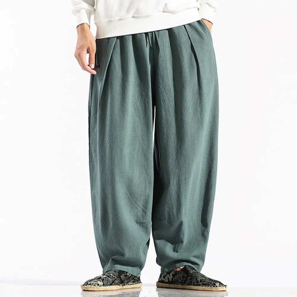 

Loose Summer Pants Men Pockets Pants All Match Drawstring Pants Summer Trousers Breathable