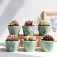 mini ceramic meat pot handmade green porcelain tabletop flowerpot office home decoration flowerpot bonsai vase