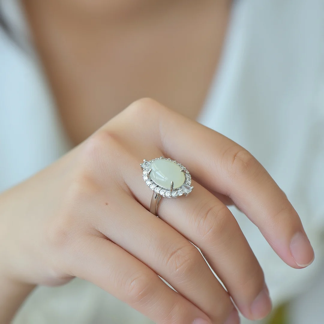 Натуральный нефрит белый кольцо модные серьги подвески оптовая продажа 02