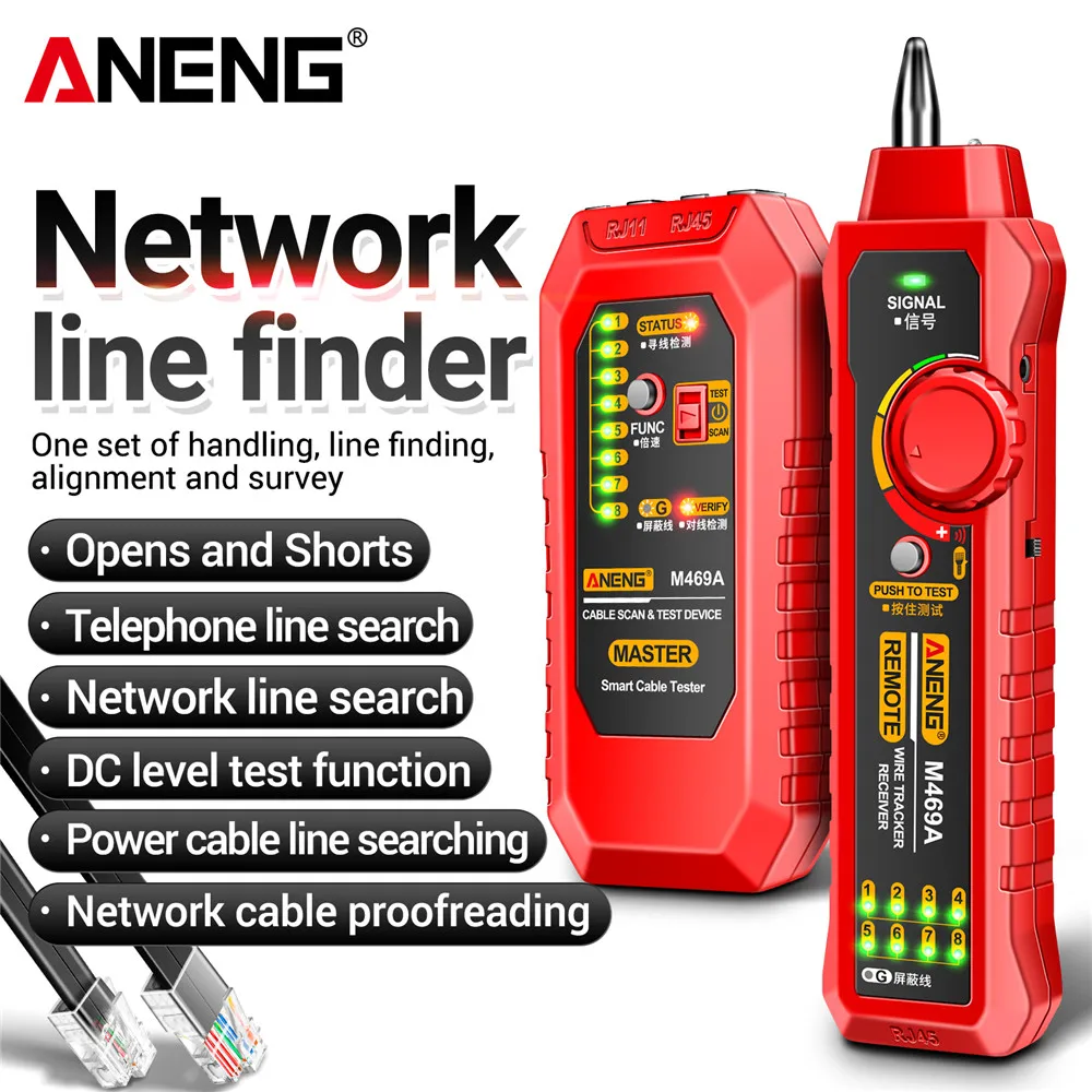 ANENG M469A Networking Analyzer RJ45 RJ11 LAN Cable Tester Finder Multi Wire Tracker Receiver with Flashlight for Network Repair