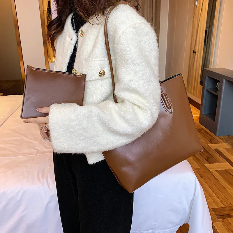 Fashion Solid Big Tote Bag For Women Designer Fashion Luxury Soft Pu Leather Handbags And Purse Messenger Bag-tote Crossbody Bag