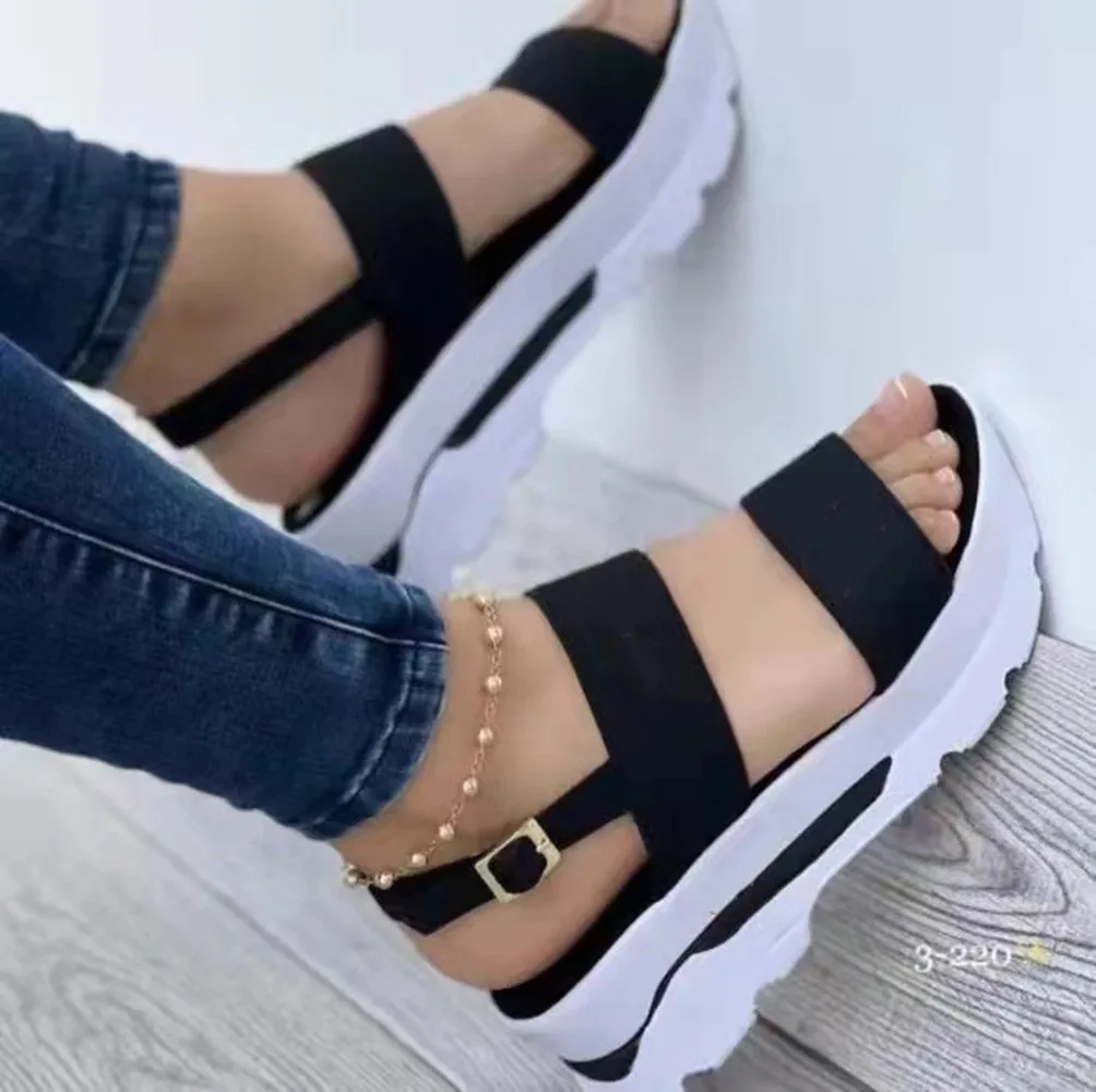 

2022 Wedge Women Sandals Platform Heels Solid Color Summer Peep Toe Casual Beach Ladies Shoes Zapatos Sandals Shoes for Women