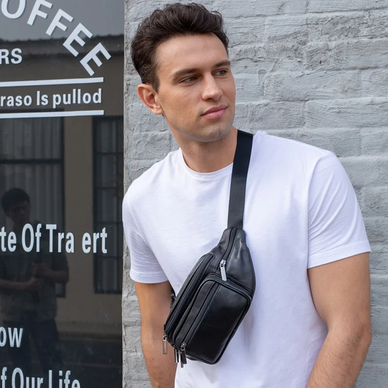 Simple Business Men Women Genuine Leather Waist Pack Outdoor Waist Bag Mobile Phone Chest Bag Male Leisure CrossBody Bag