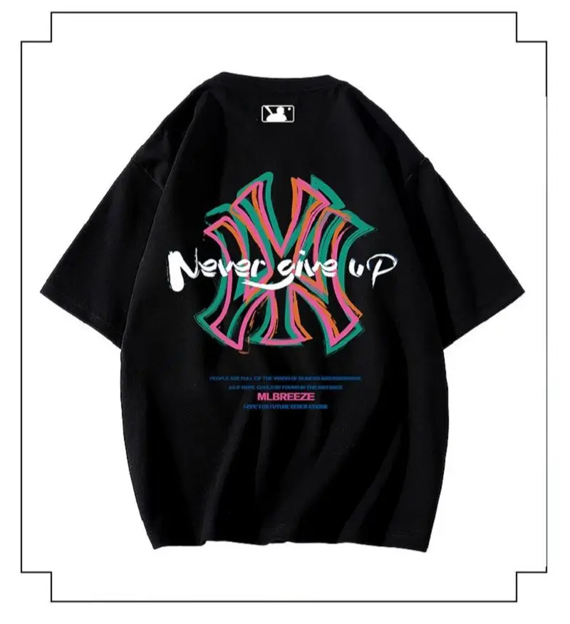 

2023 Summer Men O-neck Short Sleeved Tops Unisex Cotton T-shirt Ins Trendy Letter New York Couple Print Casual Oversized Tees