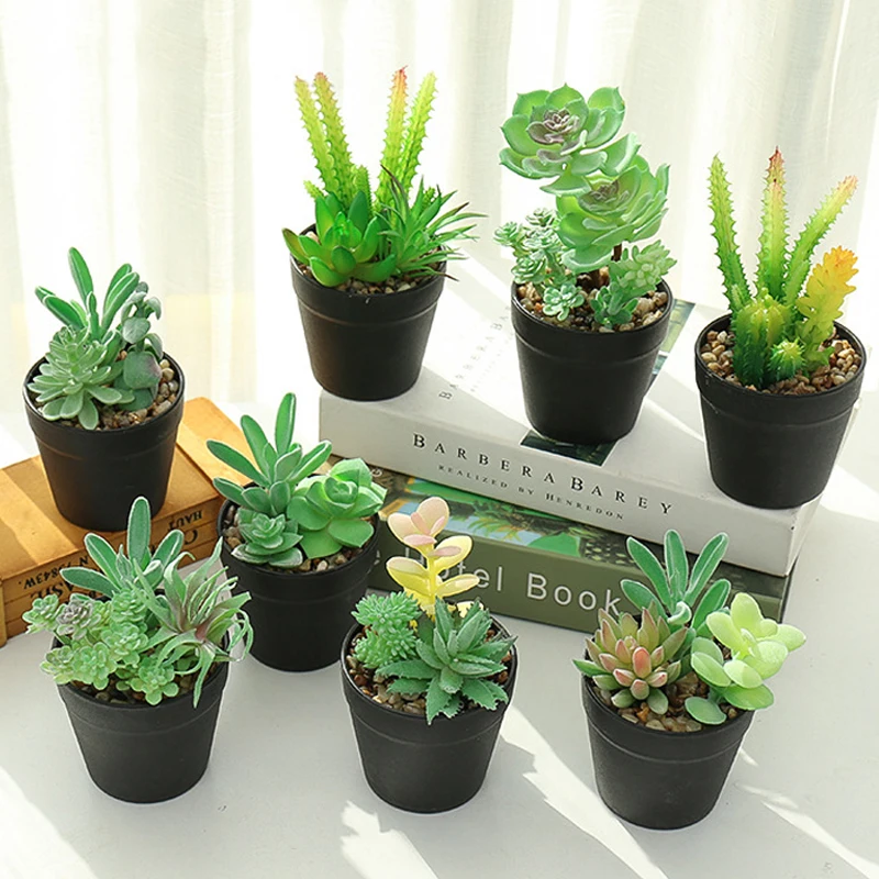 Artificial Green Cactus Bonsai Emulation Green Leaves Plants Pots for Wedding Party Decorative Office Desktop Home Decor