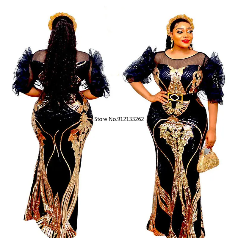 

Elegant African Maxi Dresses for Women 2022 New Plus Size Embroidery Evening Party Long Dress Summer Kaftan Muslim Clothes