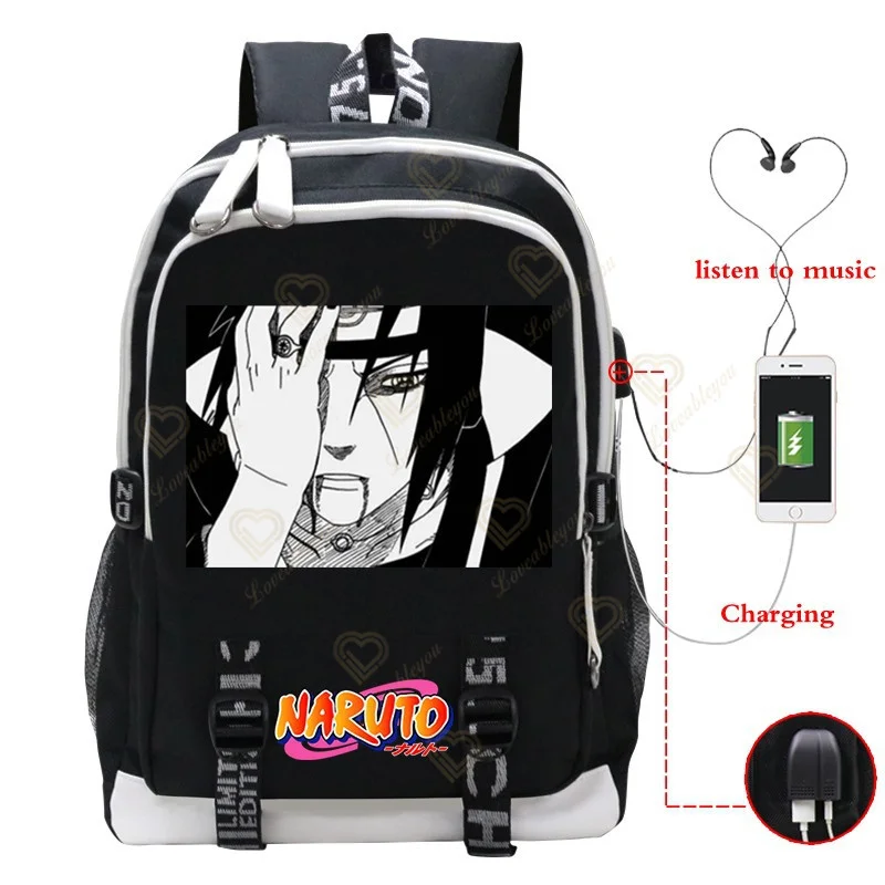 

Naruto Backpacks USB Charging Mens Bookbag Large Capacity Student Backpack Fashion Leisure Travel Laptop Computer Bags