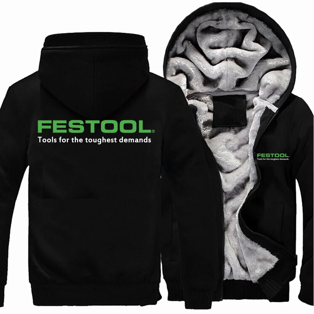 

New Winter Men Fashion Festool Tools Logo Hoodies Jacket High Quality Casual Wool Liner Fleece Sweatshirts Male Hoody Coat