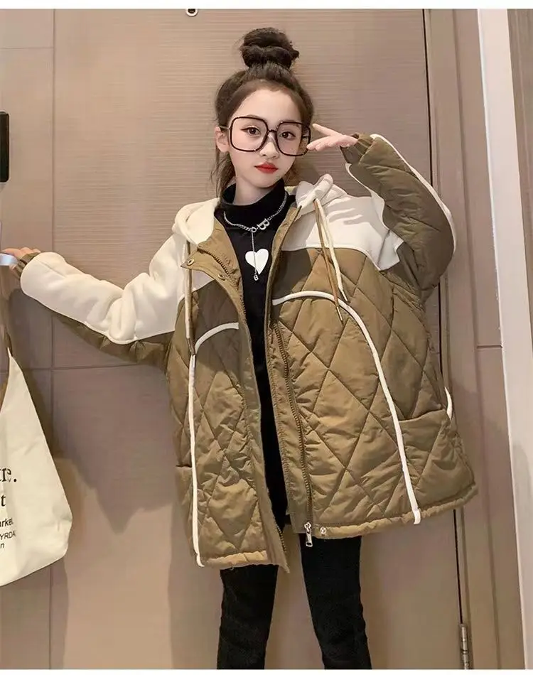 Girl's New Plus Velvet Coat Girl Spring And Winter Down Cotton Thickened Pie To Overcome Padded Baby Girl Cothes5.6.7.8.9.10.11.