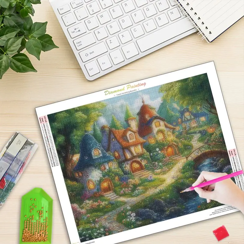 RUOPOTY DIY 5D Diamond Painting Rural Cottage River Full Round/Square Modern Craft Kit Embroidery Picture Paintings On The Wall |
