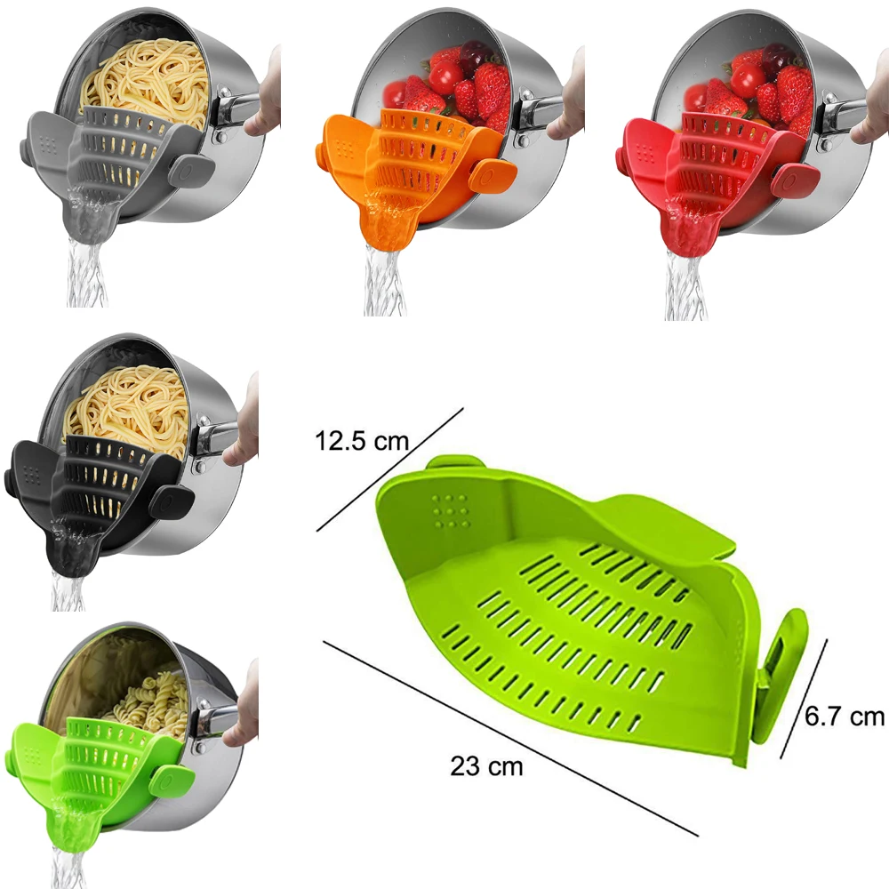 

Silicone Food Strainers Heat Resistant Clip On Strain Strainer Rice Colander Kitchen Gadgets Drainer Fit All Pots Bowls