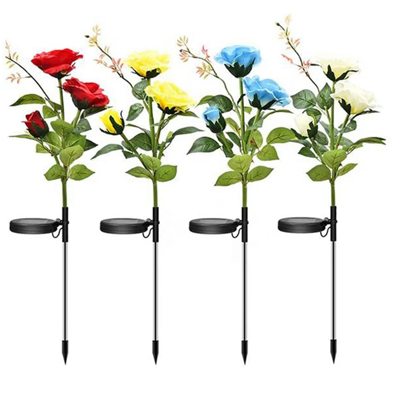 

HOT SALE 4Pcs 3LED Solar Rose Light IP65 Waterproof Garden Landscape Light Outdoor Lawn Light Flower Decoration Night Light