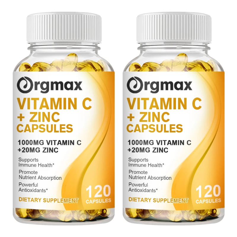 

Orgmax Zinc Supplements - Zinc 20mg + Vitamin C 1000 mg Immune Support Supplement for Healthy Bone, Muscle Function & Growth
