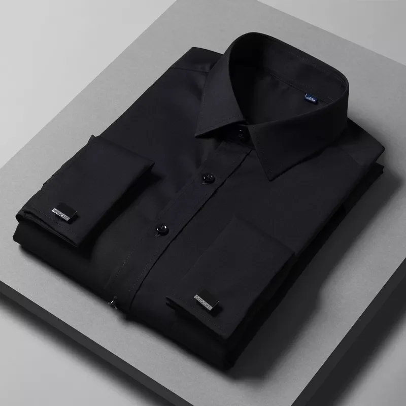 

NEW IN Size Men's Bamboo Fiber Cufflink Shirt High Quality Business Fashion Pure White Party Long-sleeved Shirt Male Brand
