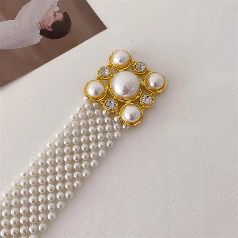 Женский модный вязаный эластичный корсет с жемчугом женское пальто поясом