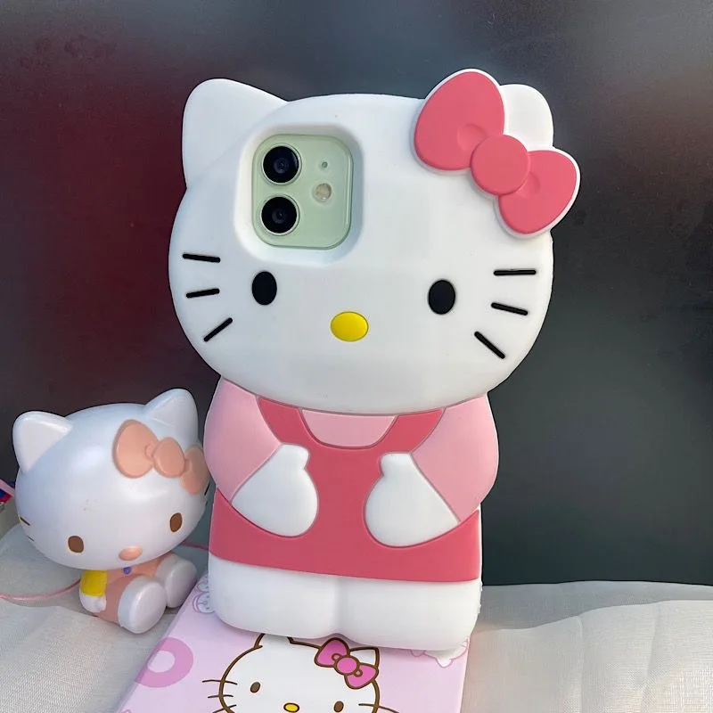 3D Stereoscopic Sanrio Hello Kitty Phone Case for IPhone 14 13 12 11 Pro Max Mini X XR XS MAX 7 8Plus Silicone Soft Back Cover