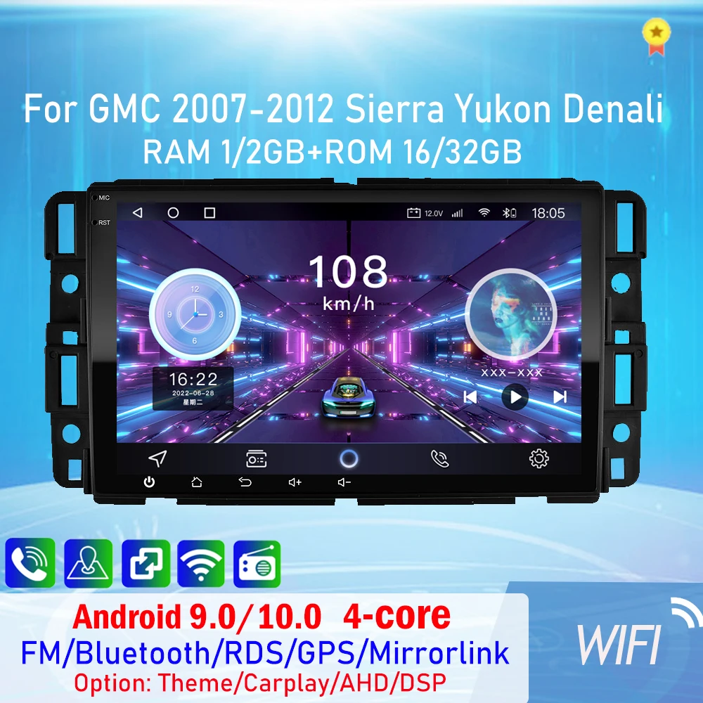 Radio con GPS para coche, reproductor Multimedia con Android, 2DIN, cuatro núcleos, sin DVD, Bluetooth, para Buick Sierra, Yukon, Enclave, HUMMER, H2, GMC