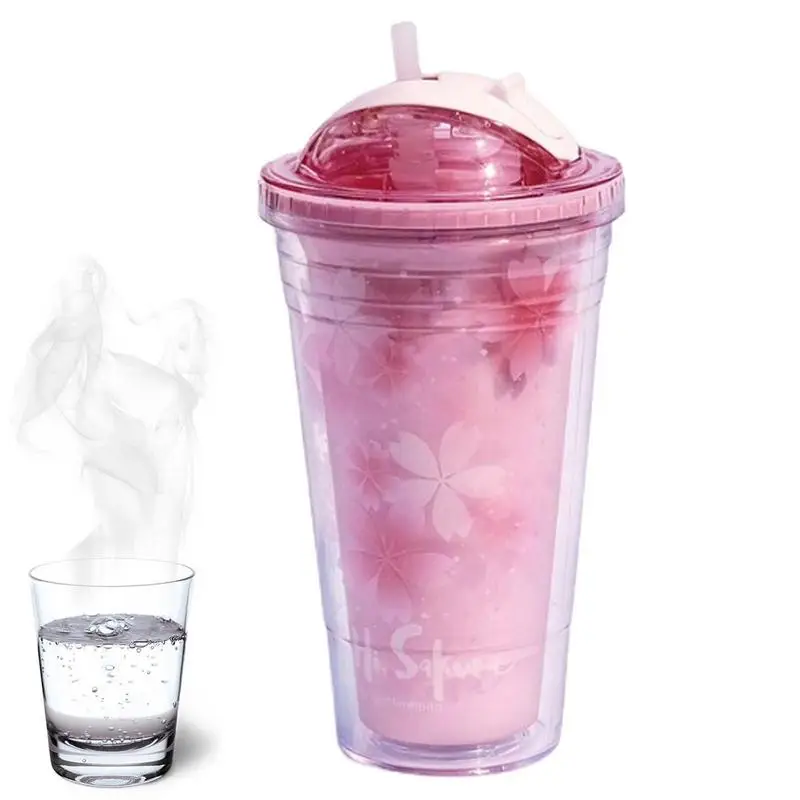 

Большая бутылка для воды Sakura, повседневная бутылка для воды, 16 унций, Двухстенная, вишневая Мотивационная бутылка для воды с крышкой, соломе...