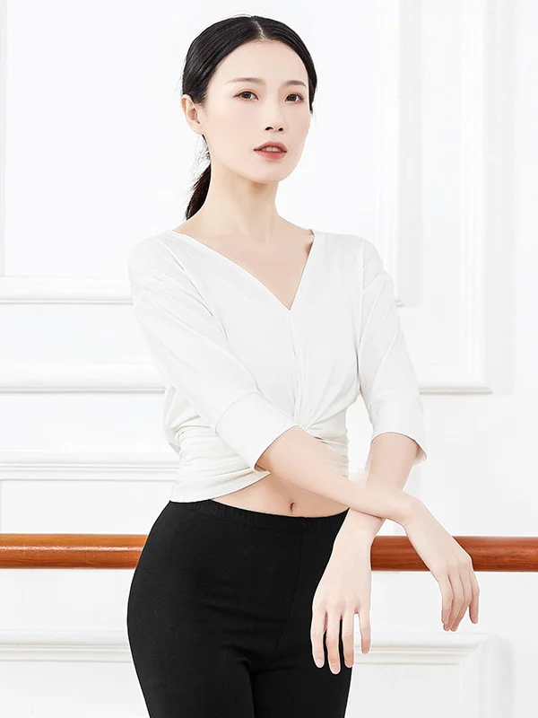 

Ballet Solid Color Top for Women Carnival Girl Costume V Neck Girls Twist Flower Knot Gymnastics Clothes Tutu Ladies Adults