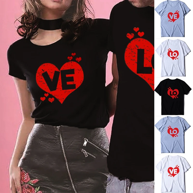 

Women's Valentine's Day Love Letter Red Print Short Sleeve T-Shirt Top