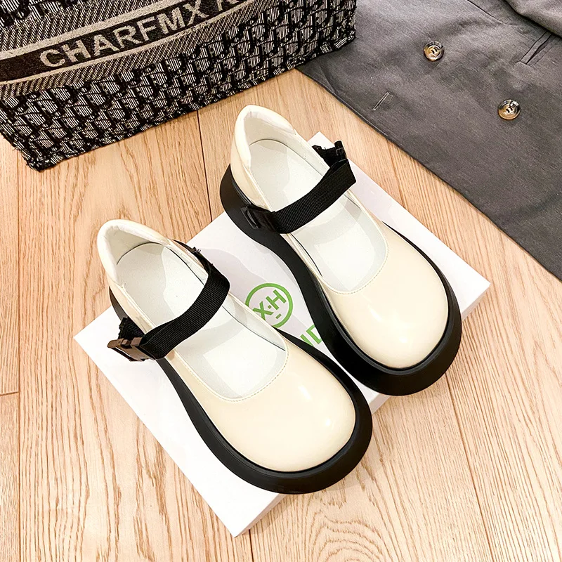 

5cm New Fashion Flat Platform Loafers Patent Leather with Wrap Casual White Shoes for Women 39 40