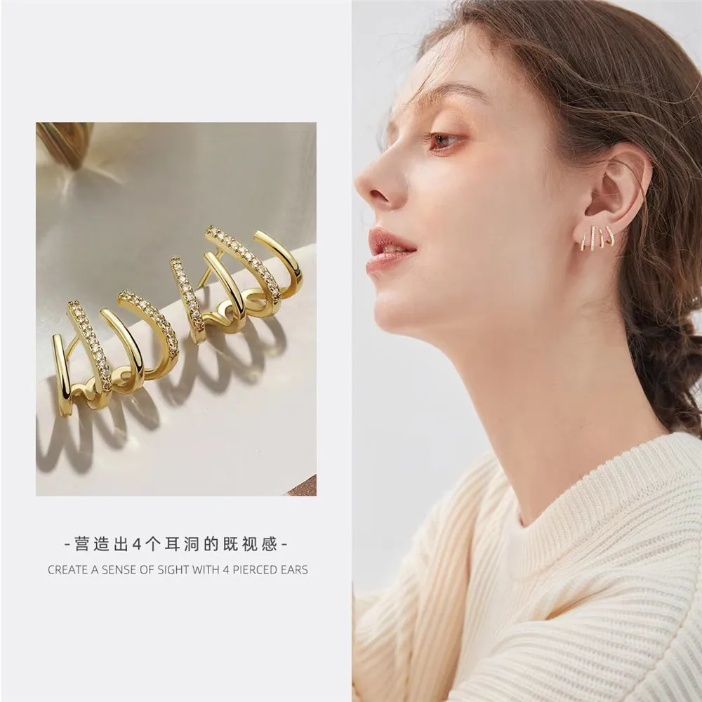 

925 silver pin, four-prong stud earrings, 14K gold plated, zirconium claw-shaped earrings, fashion, luxury and premium earrings