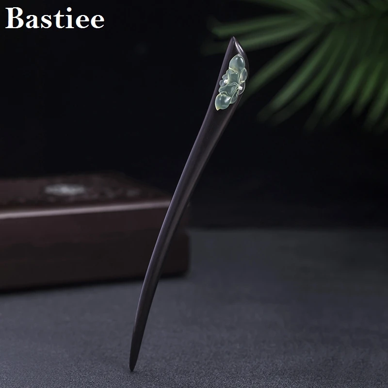 

Bastiee S925 Silver Hair Pin Butterfly Flower Jade Chinese Vintage Ebony Wood Headwear Hanfu Accessories Joyería Para El Cabello