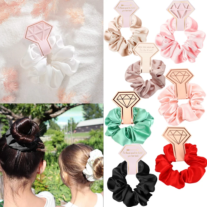 

Solid Color Hair Scrunchies Women Satin Silk Hair Tie Elastic Scrunchies Ponytail Holder Hair Rope Rings Simple Elegant Headwear