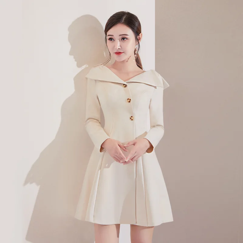 

2022 Autumn Woman's Long-sleeved Dress Big Flip V-neck A-line Dress