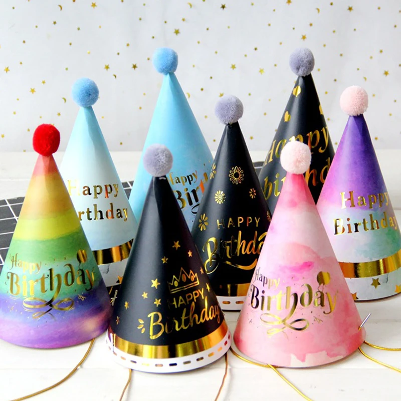 

3pcs Kid Birthday Cap Rainbow Paper Hat Creative Headwear Baby Shower Happy Birthday Party Decoration Hat Adult Party Decor Cap