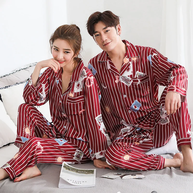 Couple pajamas New Thin Long Sleeve Casual Cartoon Simple Fashion Lightweight Set