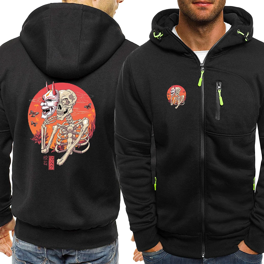 

Japanese Demon Hannya Yokai Oni Mask Mens Sweatshirt 2022 New Zip Up Hoodies Zipper Winter Warm Clothes Hip Hop Casual Hoody Men