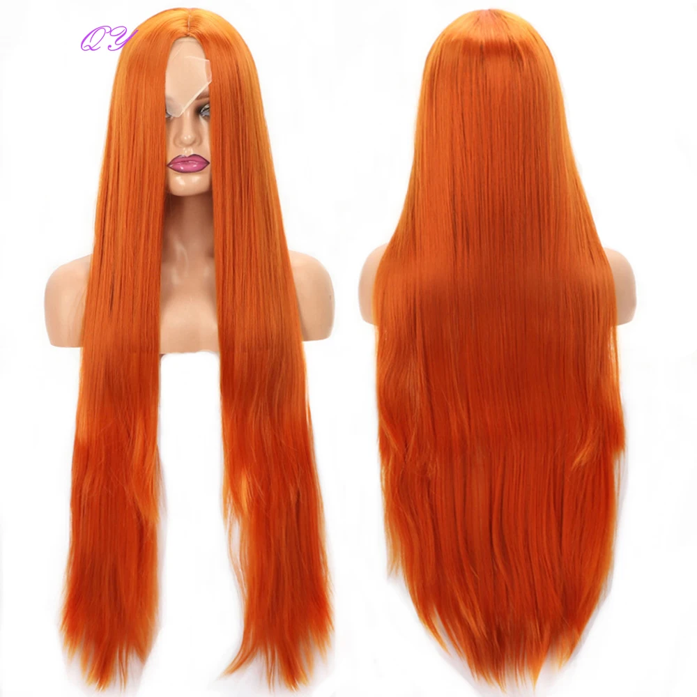 

Женский длинный синтетический парик, оранжевый парик средней длины 40 дюймов для косплея