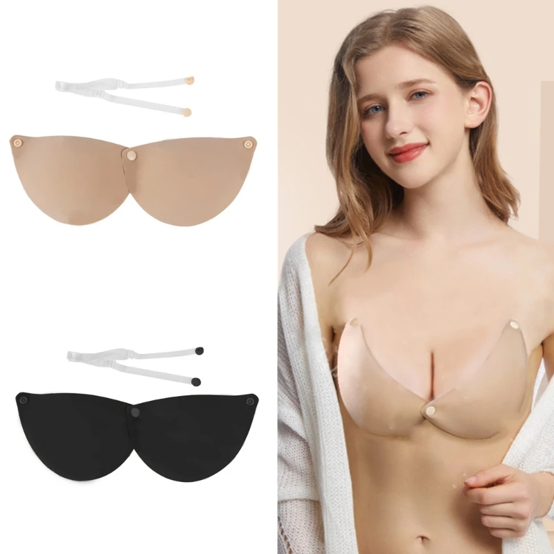 

Женские клейкие бюстгальтеры с невидимой подтягивающей вращающейся пуговицей без бретелек с открытой спиной пуш-ап многоразовый силиконо...