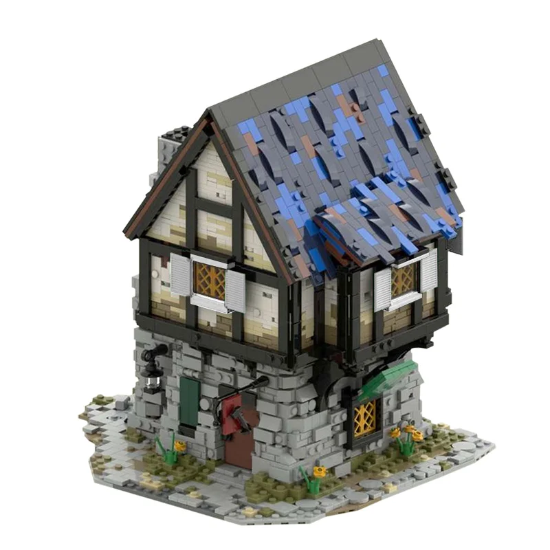 

Modular Medieval Smithy Architecture MOC-44070 City Street Scene Building Blocks Modular Construction Block Model for kids Gift
