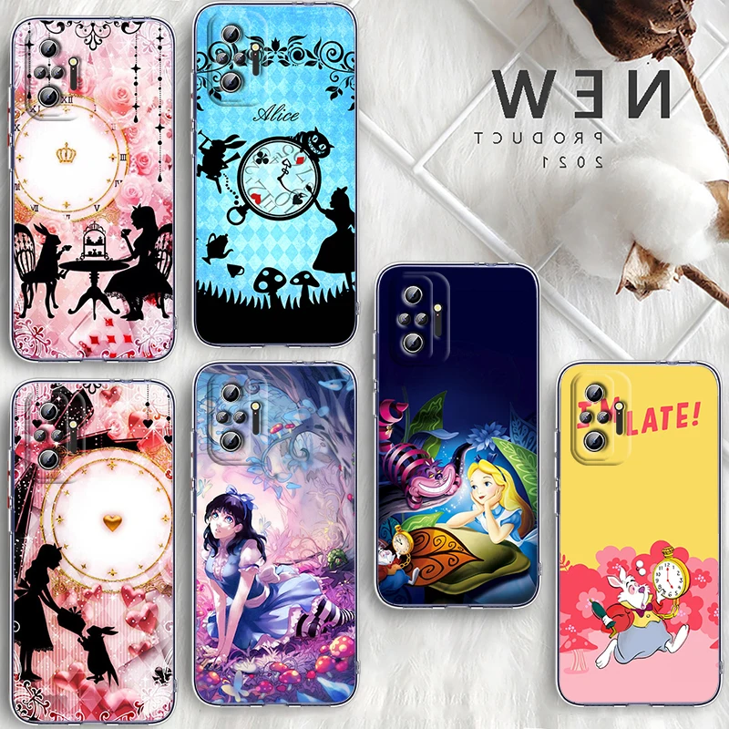 

Disney Alice in Wonderland Phone Case For Xiaomi Redmi Note 11E 11S 11 11T 10 10S 9 9T 9S 8 8T Pro Plus 5G Transparent Cover