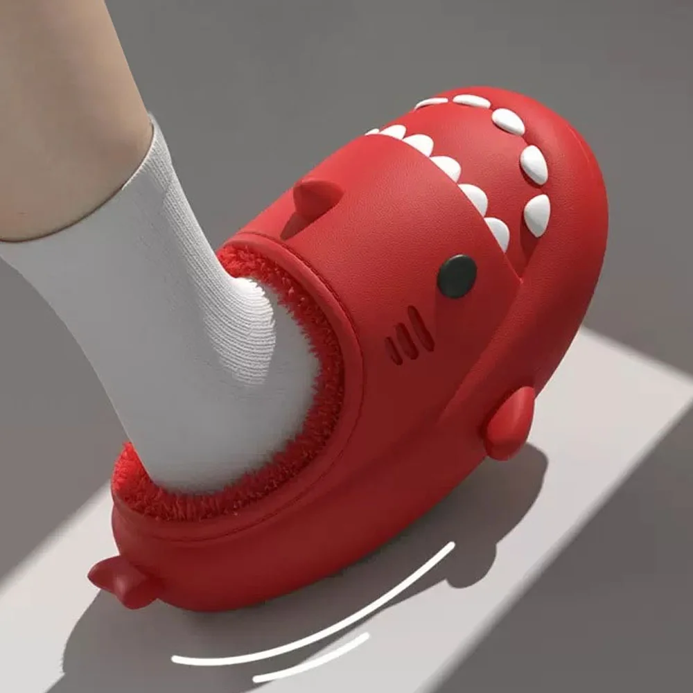 

Comwarm Plush Shark Slippers For Women Men Winter Warm Cartoon Cotton Slippers Couple Non-Slip Waterproof Outdoor Home Shoes