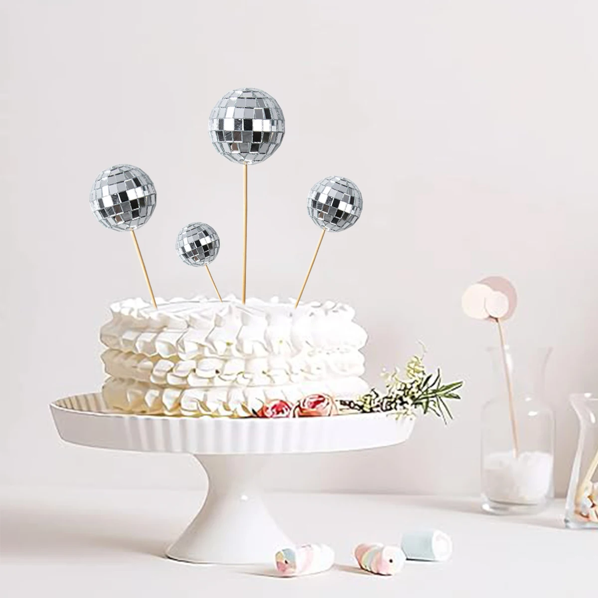 5/10 шт. топперы для торта с зеркальным шаром серебряный топпер диско-шара кекса 70-х